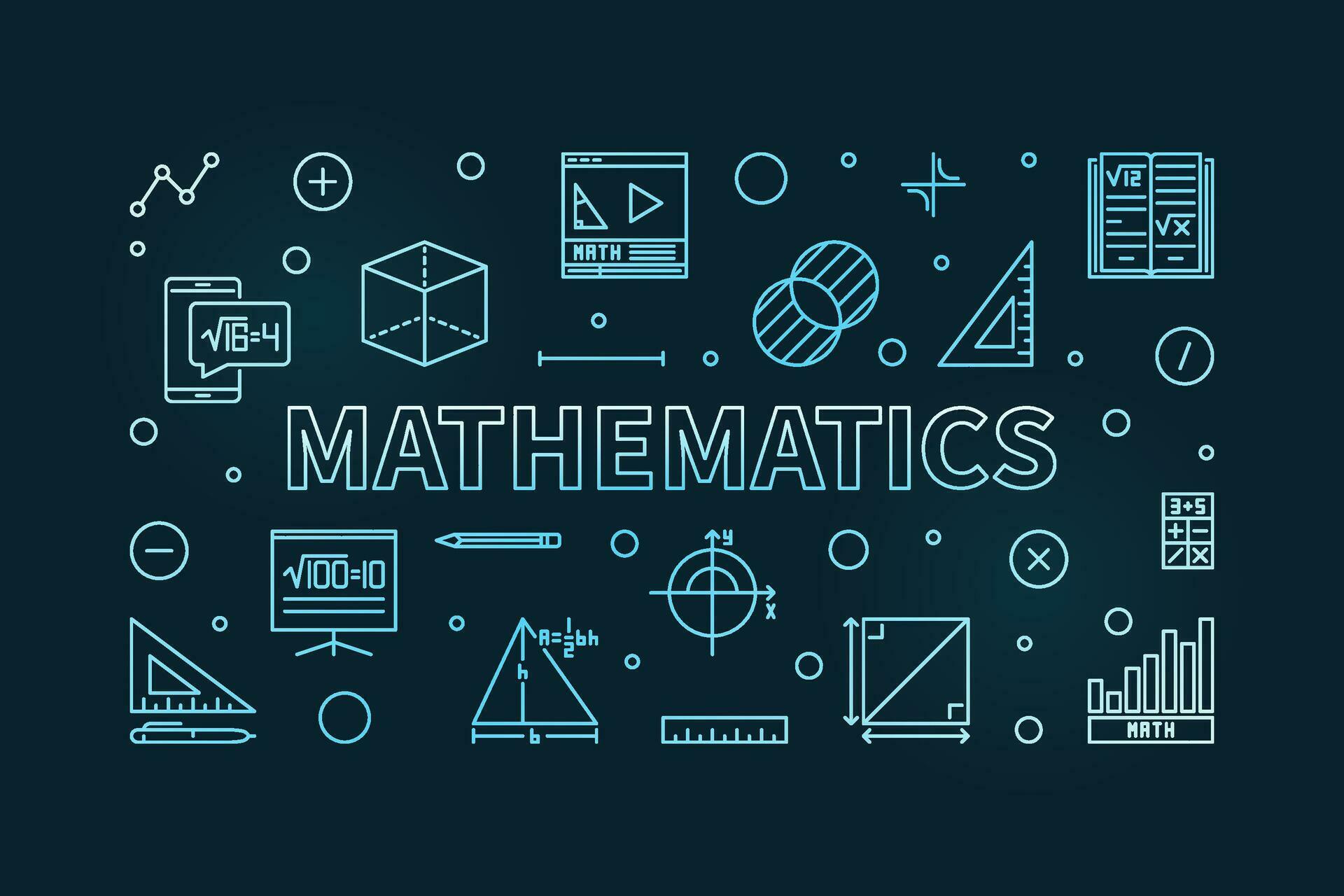 Mathematics vector thin line horizontal blue modern banner - Math ...