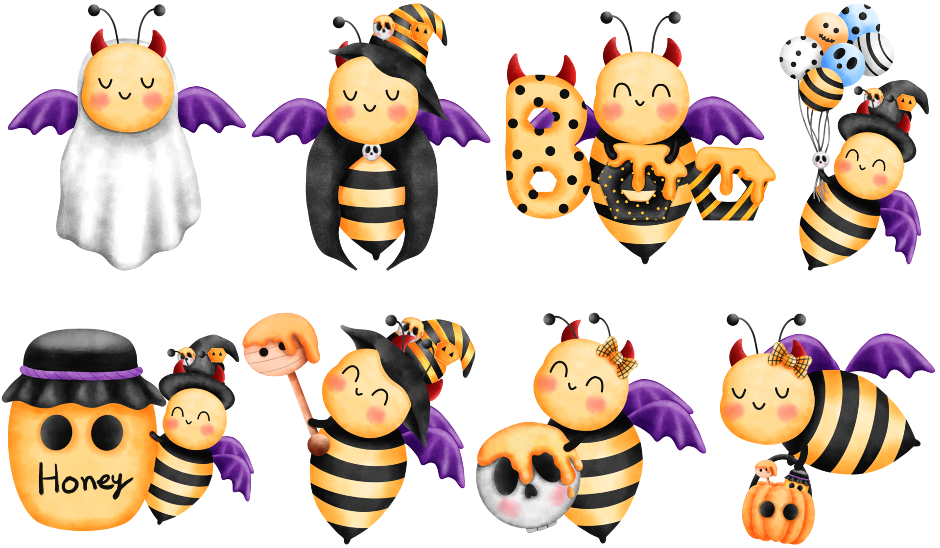 Spooky and cute halloween little bees costume set.Litlle bee ghost with