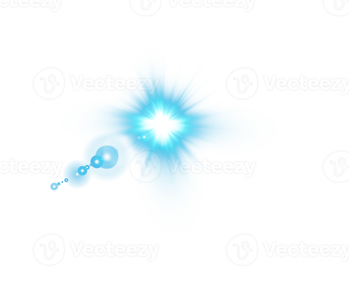 blå Sol strålar med balkar och lysa skarpt isolerat på transparent bakgrund. lins blossa ljus effekt. png