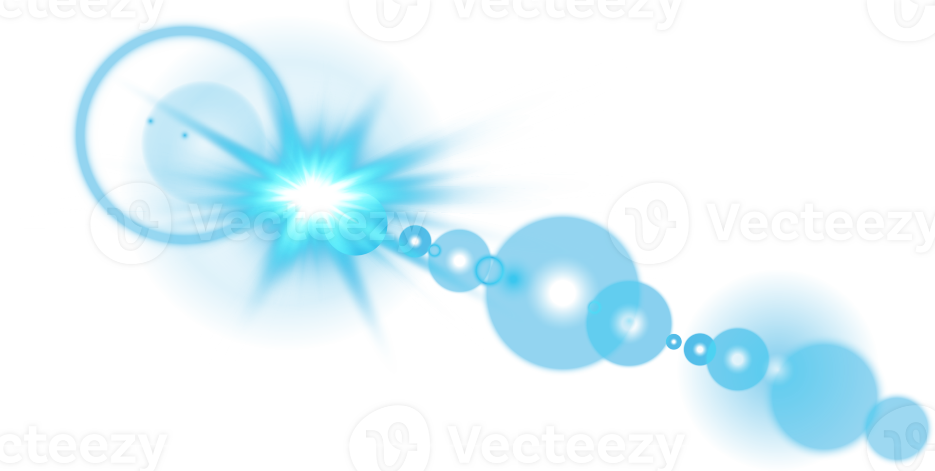 Blue Sun rays with beams and glare isolated on transparent background. Lens flare light effect. png