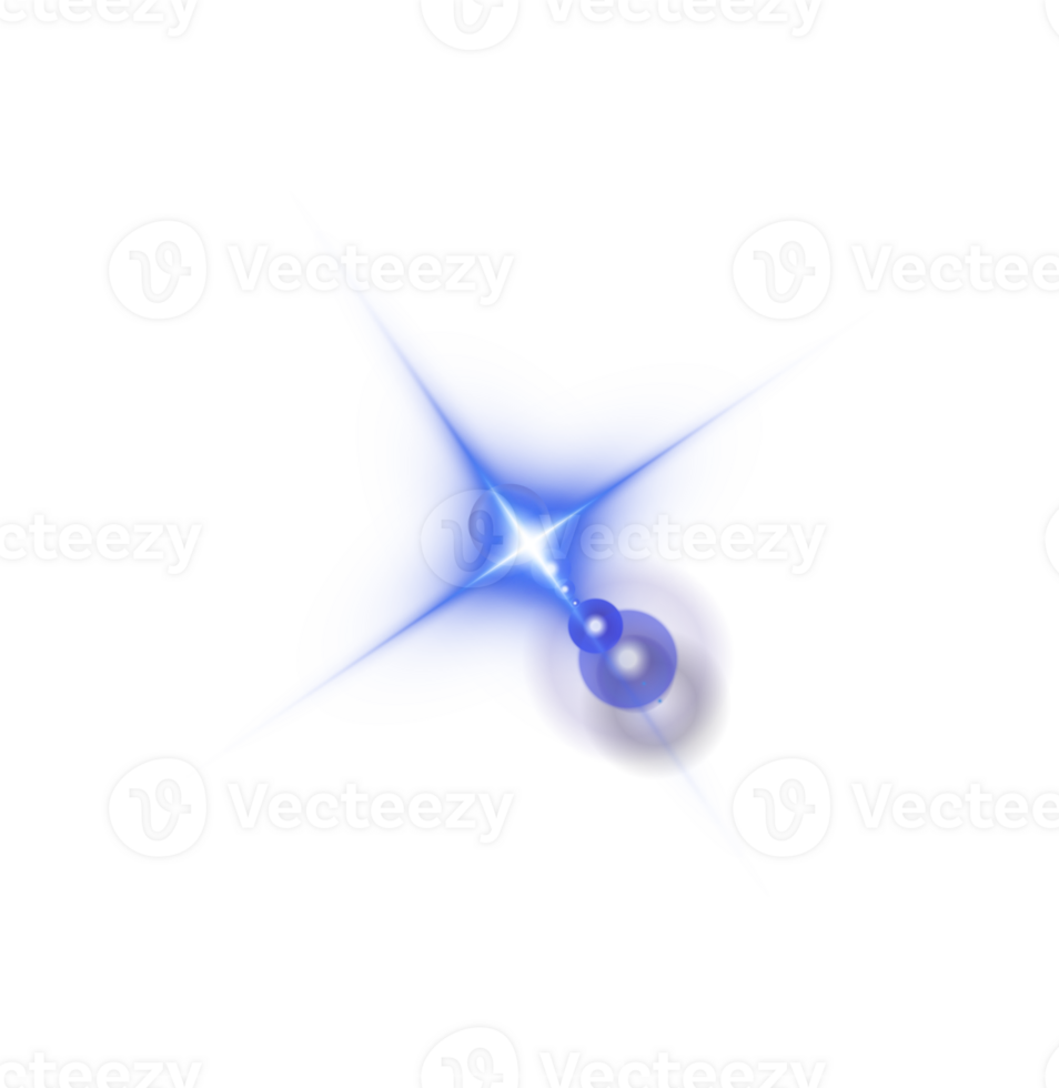 Blue Sun rays with beams and glare isolated on transparent background. Lens flare light effect. png