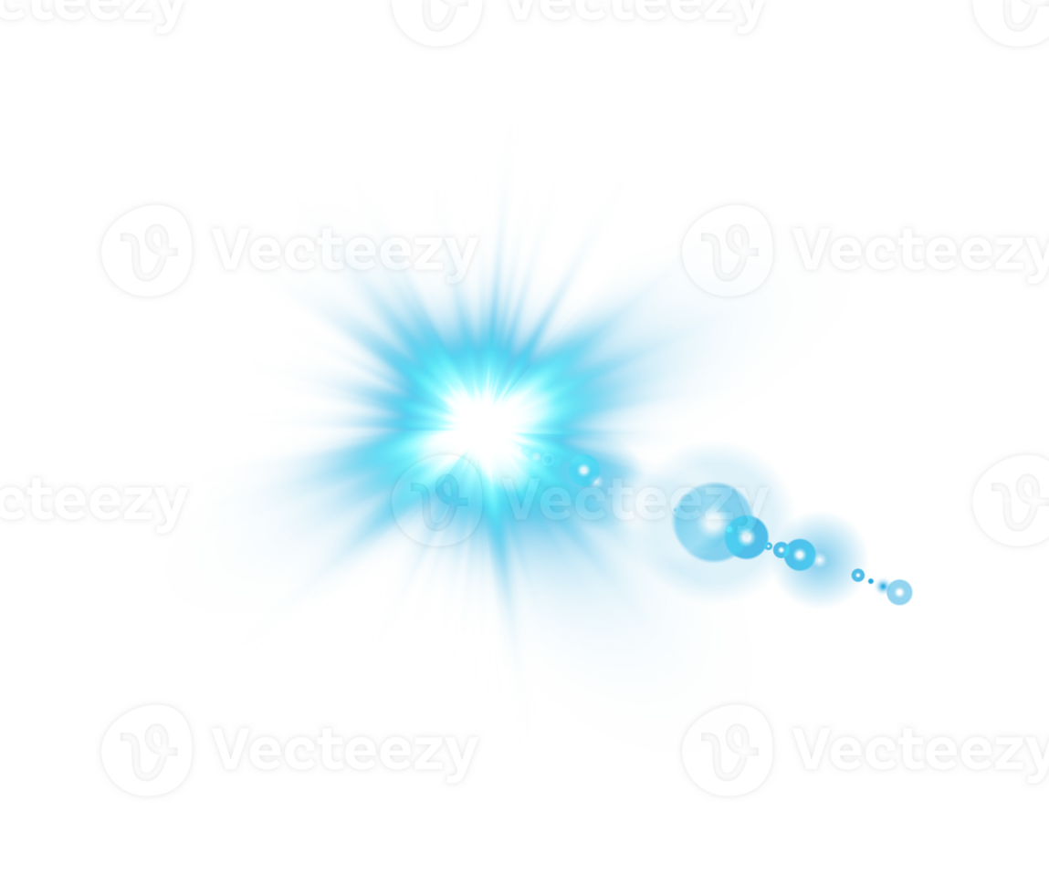 Blue Sun rays with beams and glare isolated on transparent background. Lens flare light effect. png