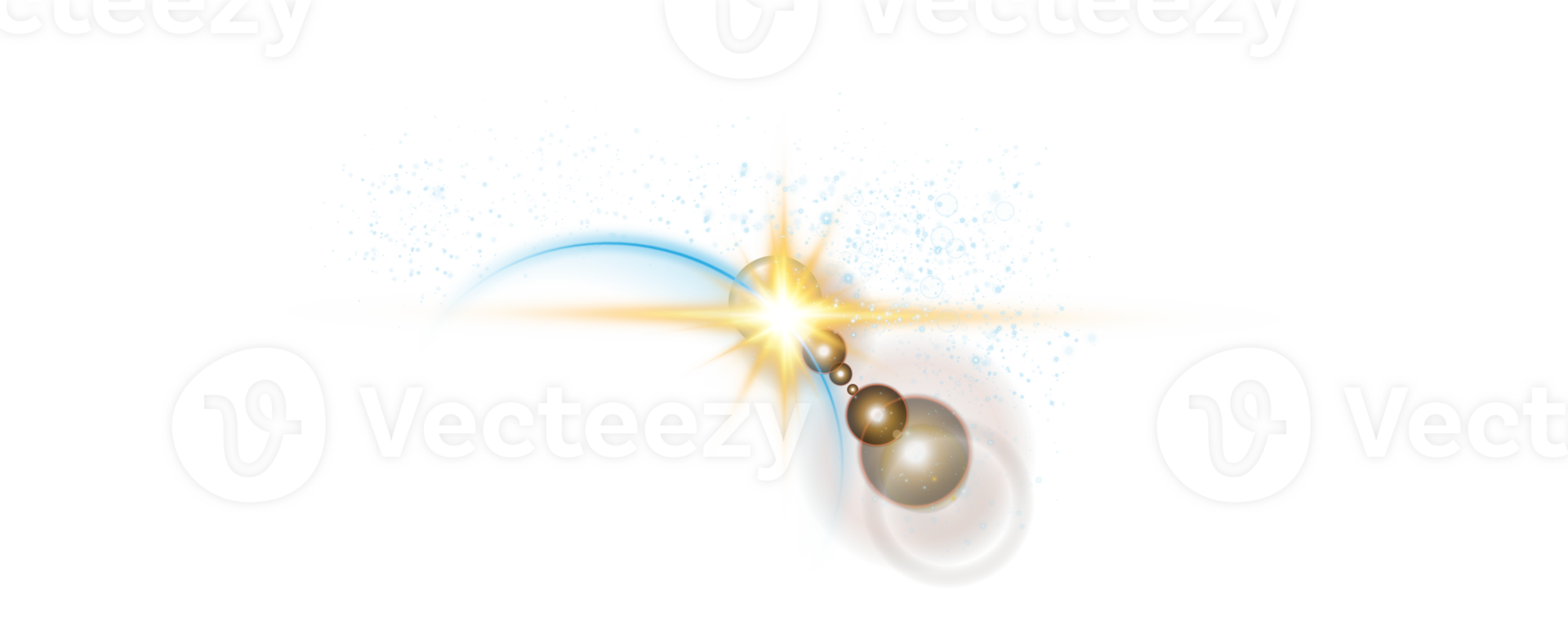The edge of a golden solar eclipse on transparent background. Golden