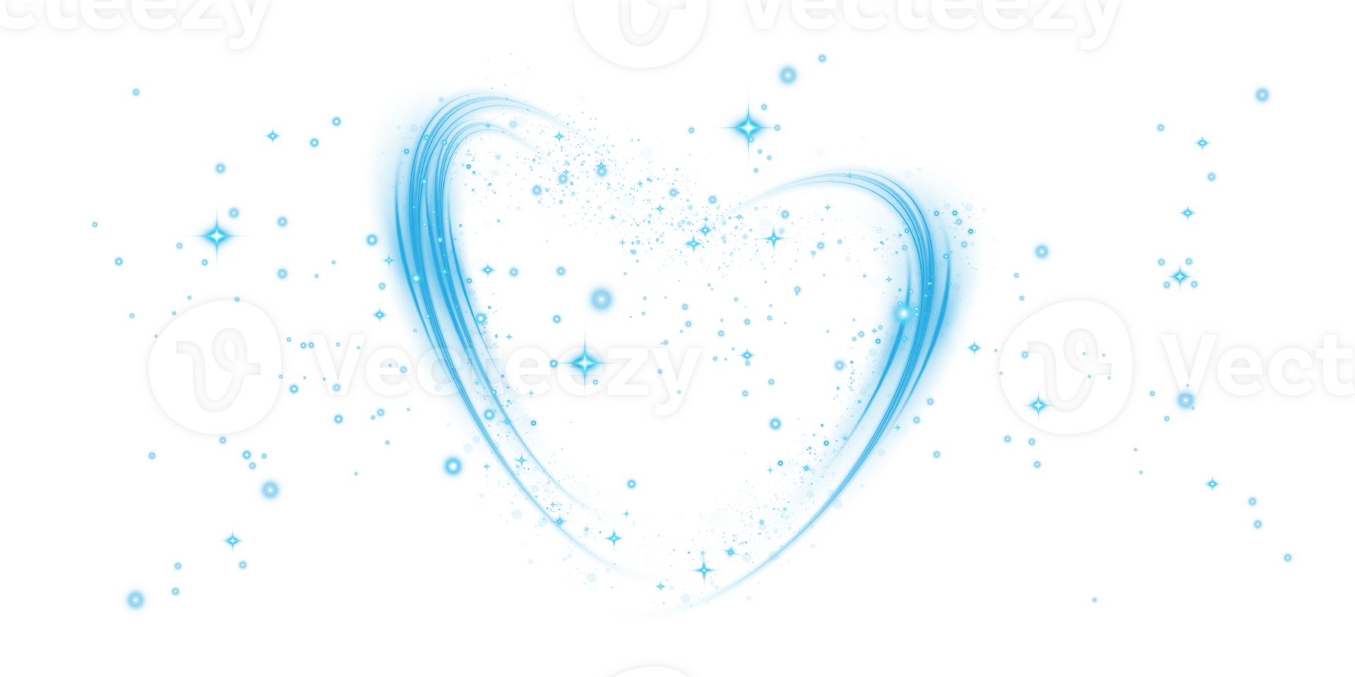 Abstract blue light lines of movement and speed in the shape of heart. Glow light effect. png