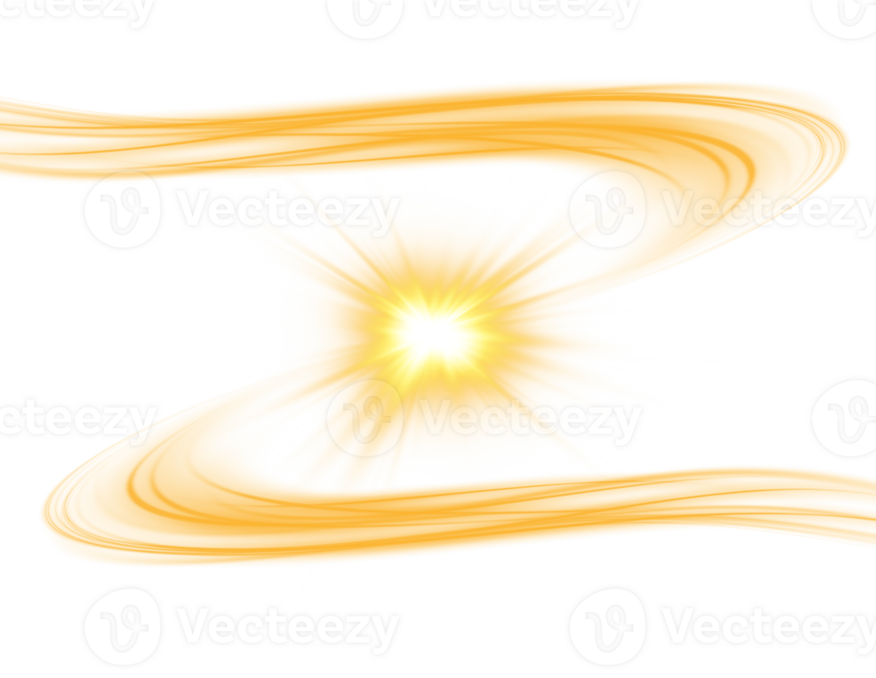 Yellow magic spirals with sparkles. Yellow light effect. Glitter particles with lines. Swirl effect. png