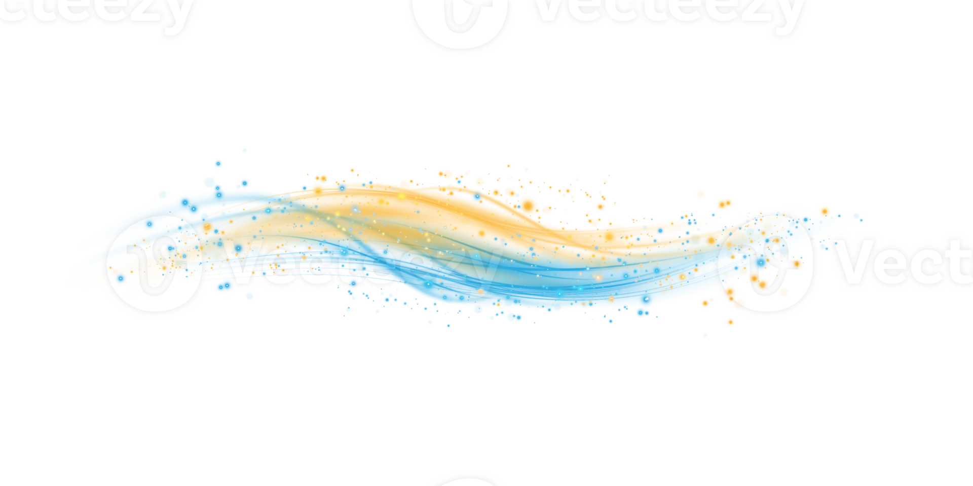 Yellow and blue magic spirals with sparkles. Yellow and blue light effect. Glitter particles with lines. Swirl effect. PNG. png