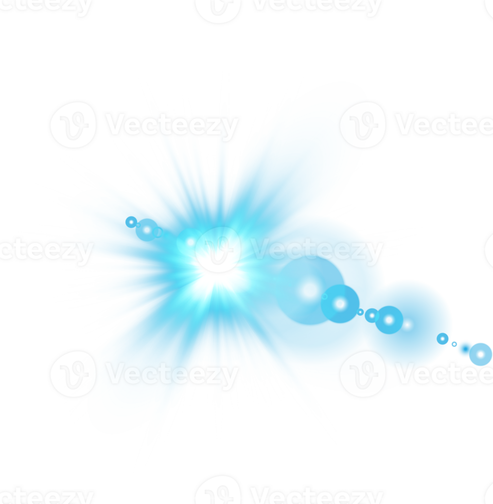 Blue Sun rays with beams and glare isolated on transparent background. Lens flare light effect. png