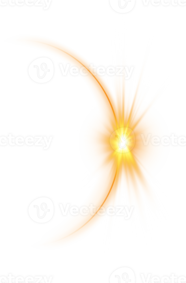 The edge of a golden solar eclipse on transparent background. Golden eclipse for product advertising, natural phenomena, horror concept and others. png