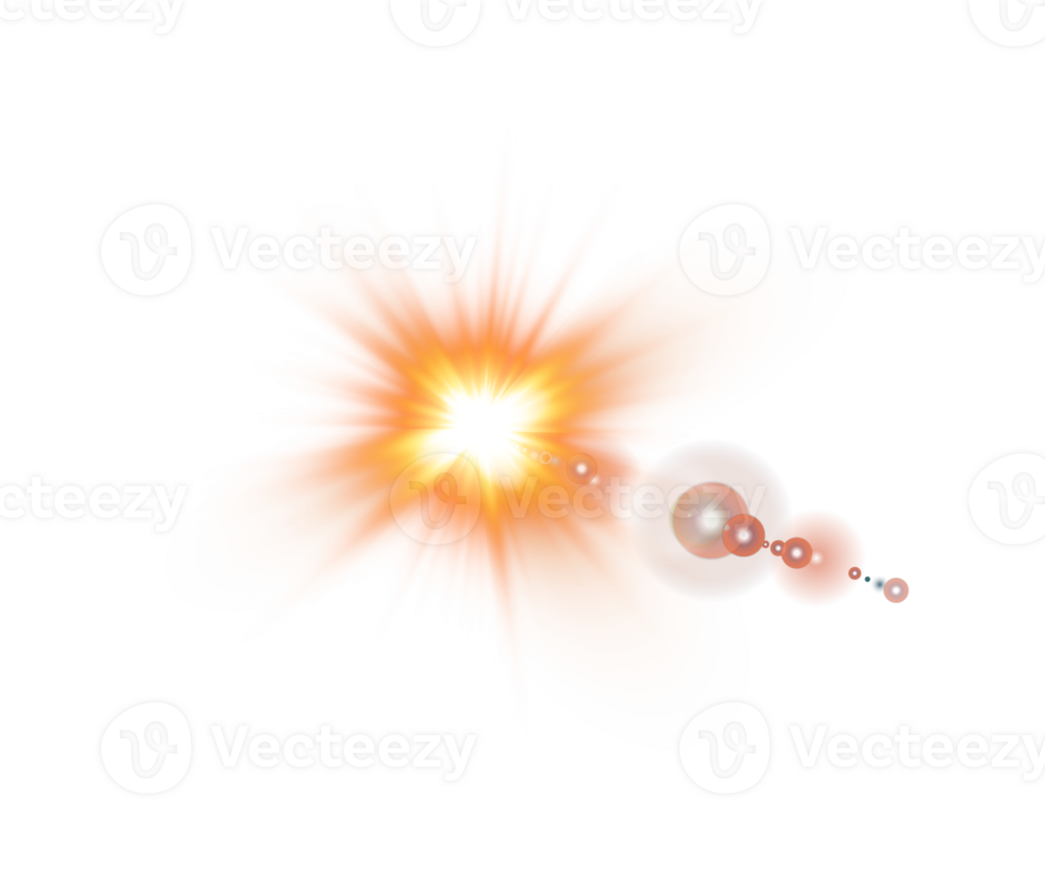 Yellow Sun rays with beams and glare isolated on transparent background. Lens flare light effect. png