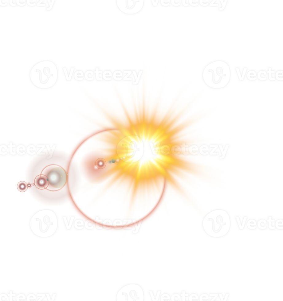 Yellow Sun rays with beams and glare isolated on transparent background. Lens flare light effect. png