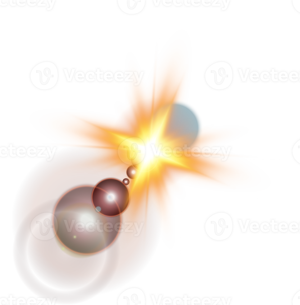 Yellow Sun rays with beams and glare isolated on transparent background. Lens flare light effect. png