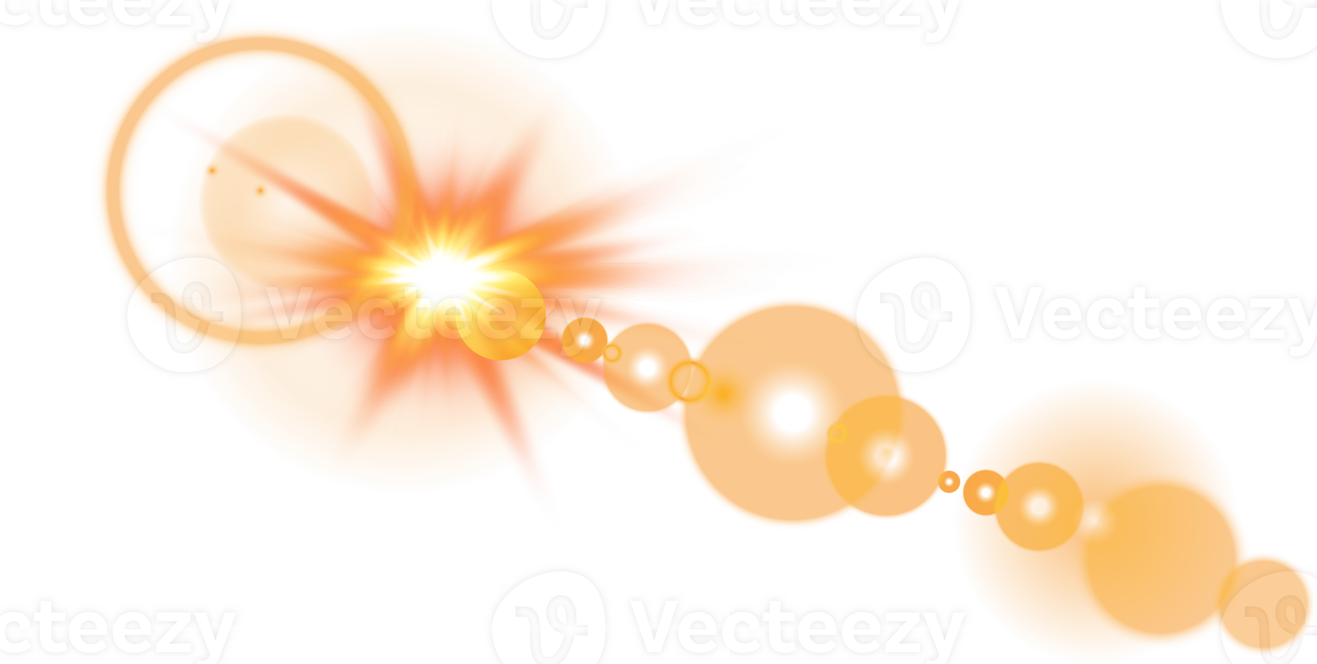 Yellow Sun rays with beams and glare isolated on transparent background. Lens flare light effect. png