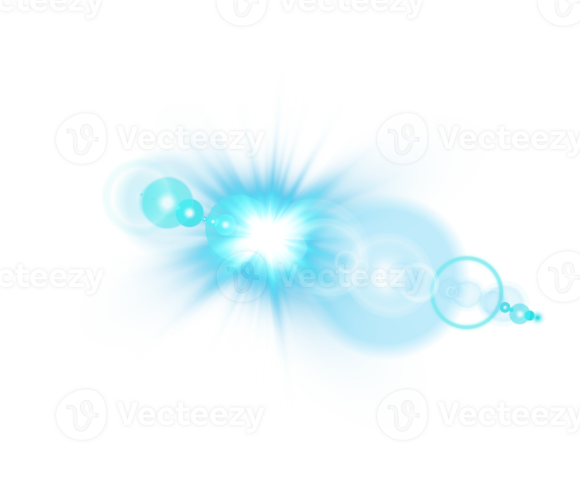 Blue Sun rays with beams and glare isolated on transparent background. Lens flare light effect. png