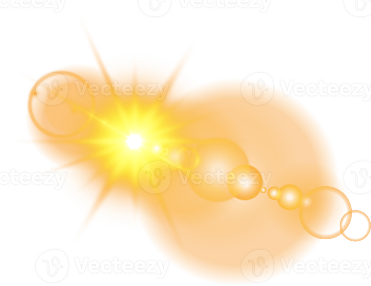 Yellow Sun rays with beams and glare isolated on transparent background. Lens flare light effect. png