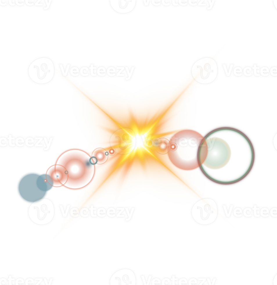 Yellow Sun rays with beams and glare isolated on transparent background. Lens flare light effect. png