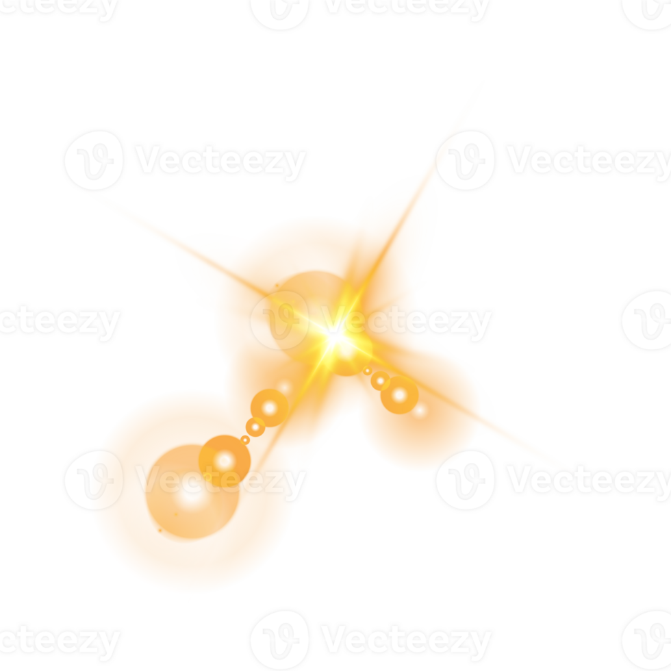 Yellow Sun rays with beams and glare isolated on transparent background. Lens flare light effect. png