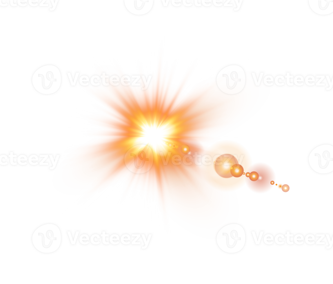 Yellow Sun rays with beams and glare isolated on transparent background. Lens flare light effect. png