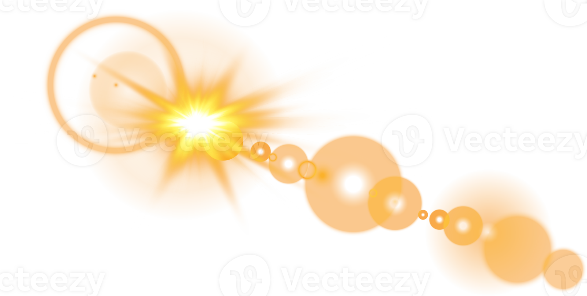 Yellow Sun rays with beams and glare isolated on transparent background. Lens flare light effect. png
