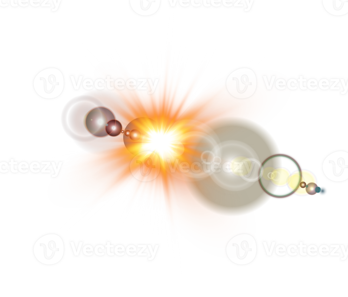 Yellow Sun rays with beams and glare isolated on transparent background. Lens flare light effect. png