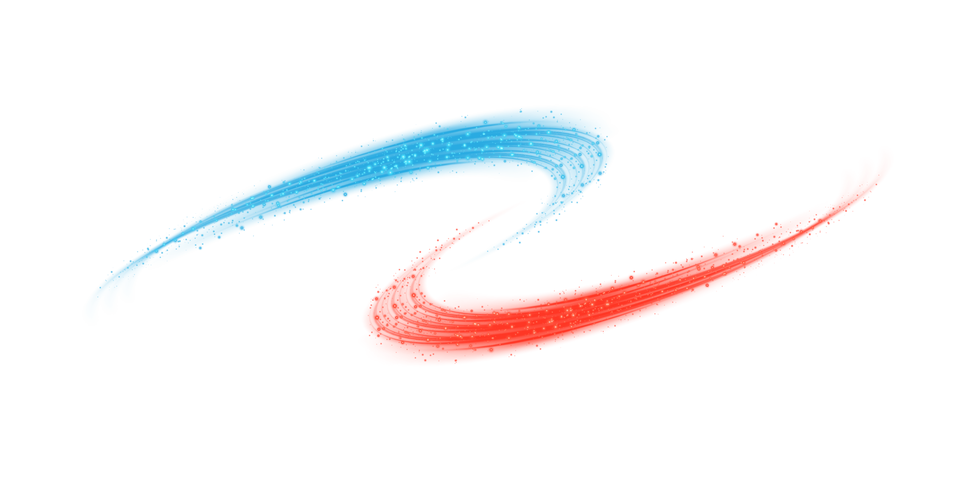 Red and blue magic spirals with sparkles. Red and blue light effect