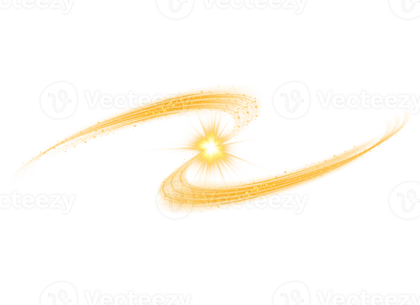Yellow magic spirals with sparkles. Yellow light effect. Glitter particles with lines. Swirl effect. png