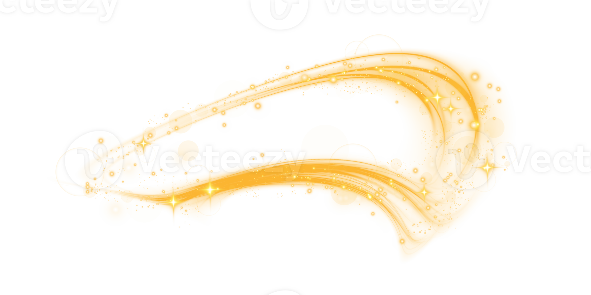 Yellow magic spirals with sparkles. Yellow light effect. Glitter particles with lines. Swirl effect. png