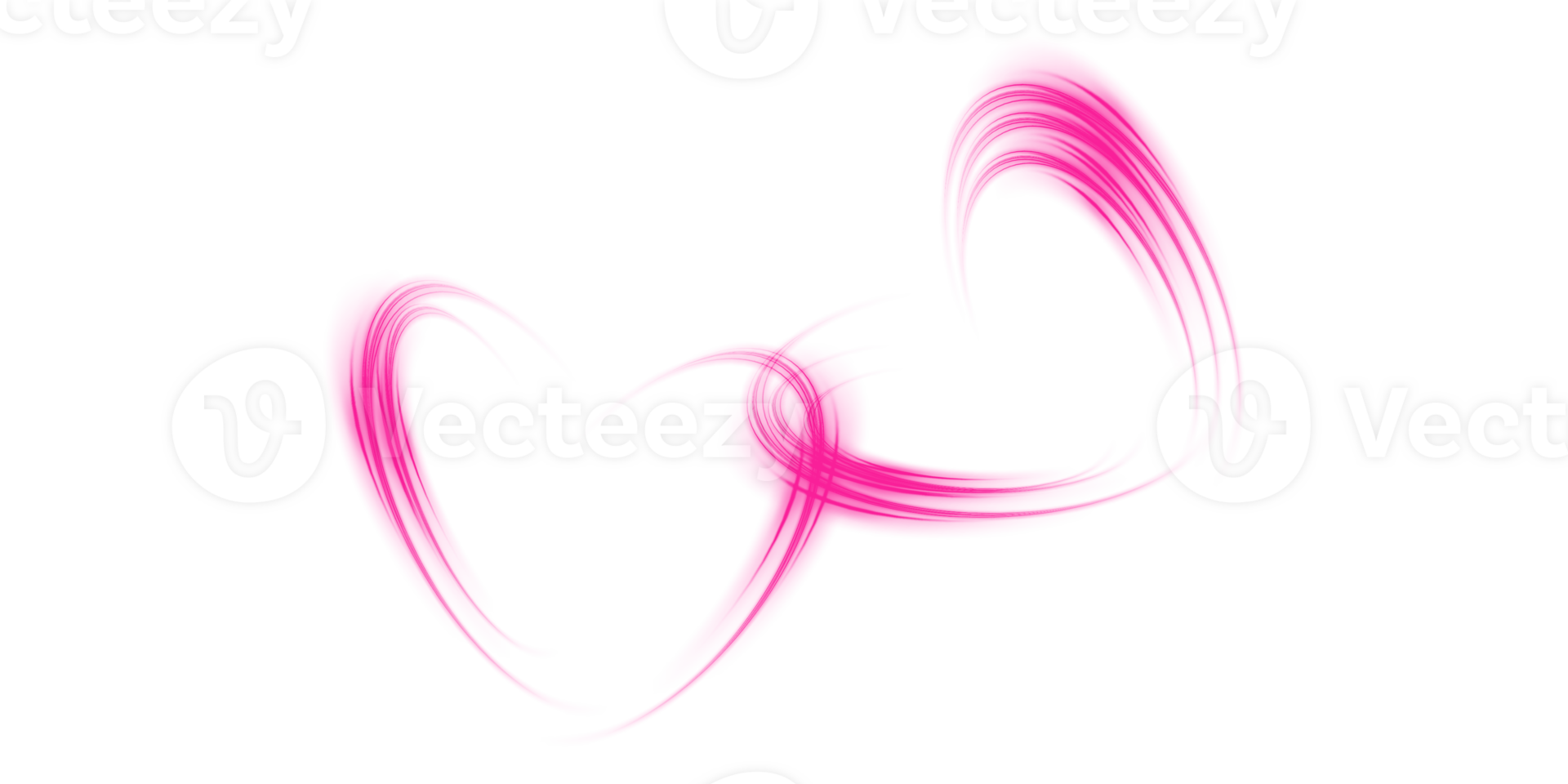 Abstract pink light lines of movement and speed in the shape of two hearts. Glow light effect. png