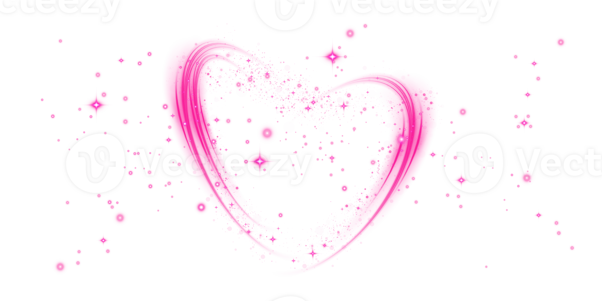 Abstract pink light lines of movement and speed in the shape of heart. Glow light effect. png