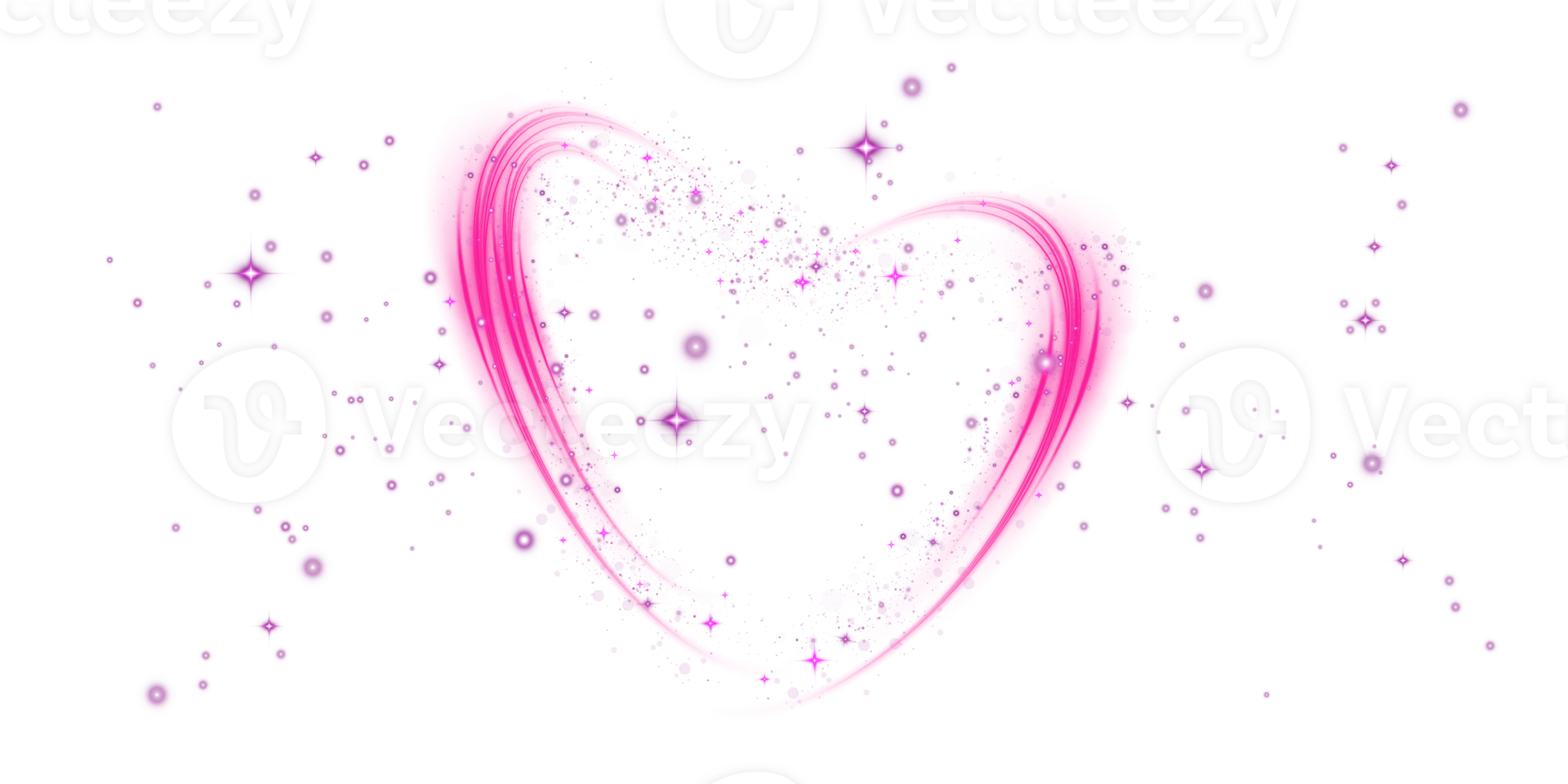 Abstract pink light lines of movement and speed in the shape of heart. Glow light effect. png