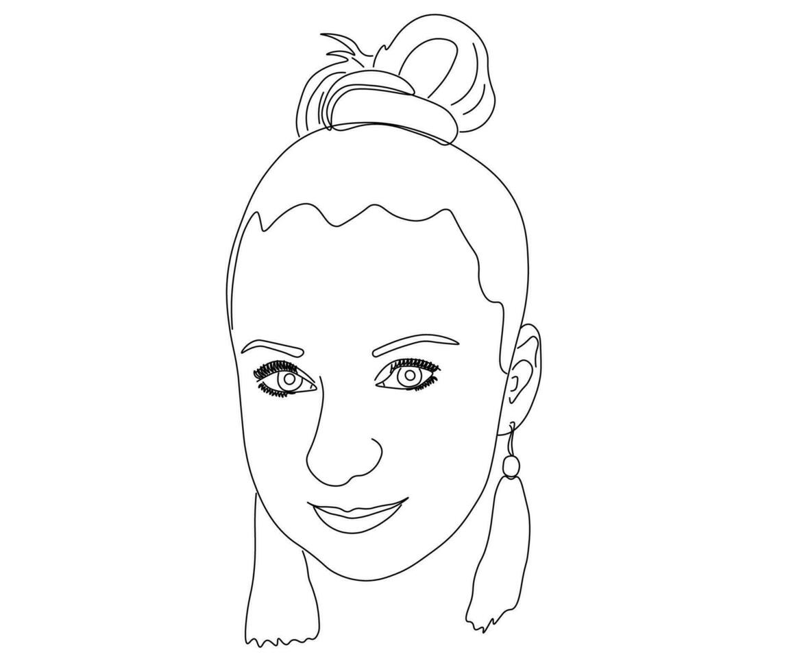 Line drawing, female face, fashion, hair salon, spa,beauty. one line. vector portrait illustration.
