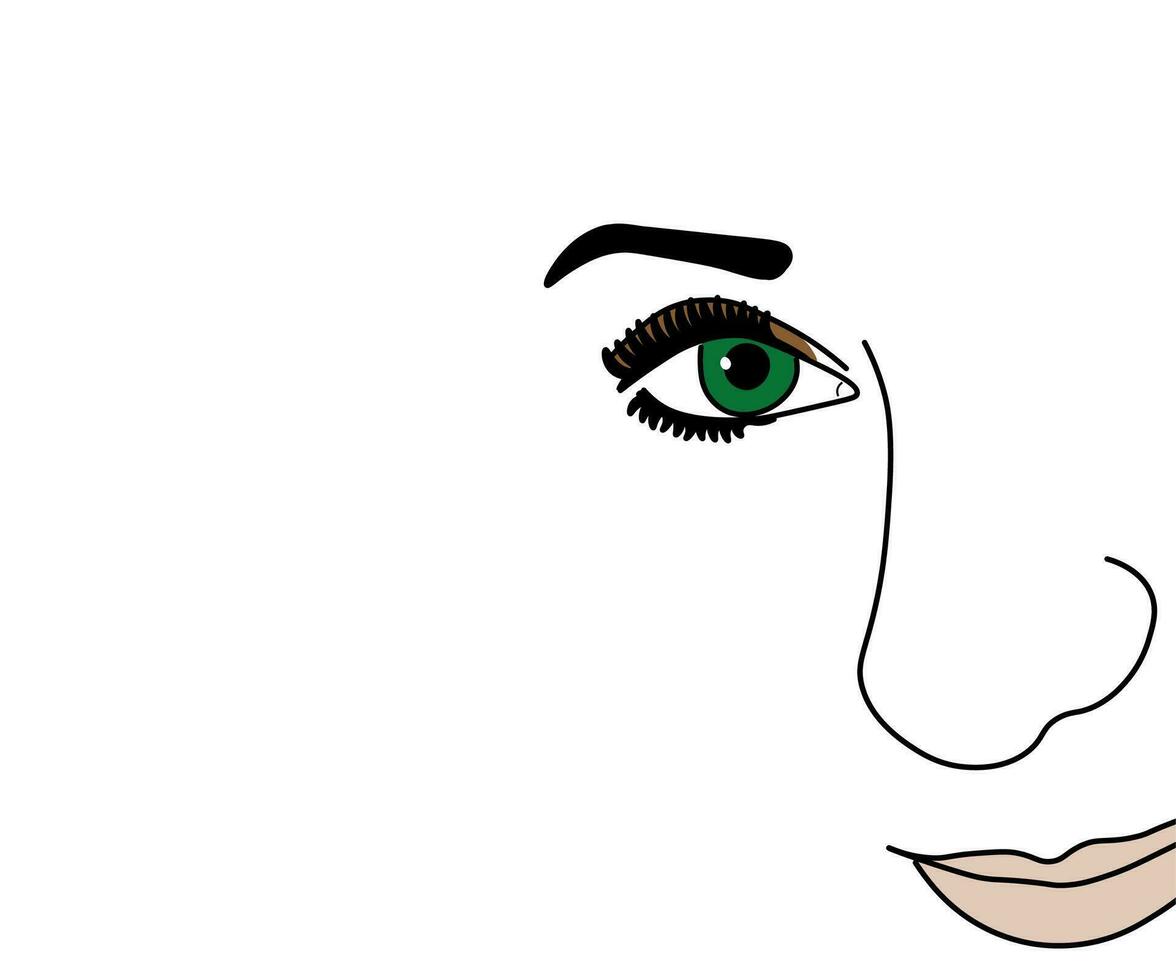 Part of the girl's face. Lipstick and eye shadow and cosmetics, makeup. Logo. woman's face, fashion, hairdresser, spa, minimalist female beauty. one line. vector portrait illustration