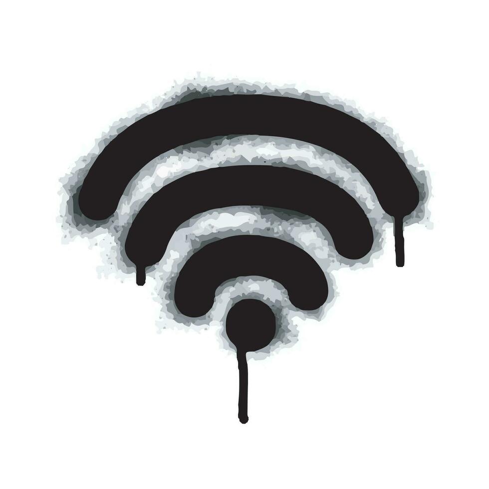 rociar pintado pintada Wifi icono rociado aislado con un blanco antecedentes. pintada Wifi icono con terminado rociar en negro terminado blanco. vector ilustración.