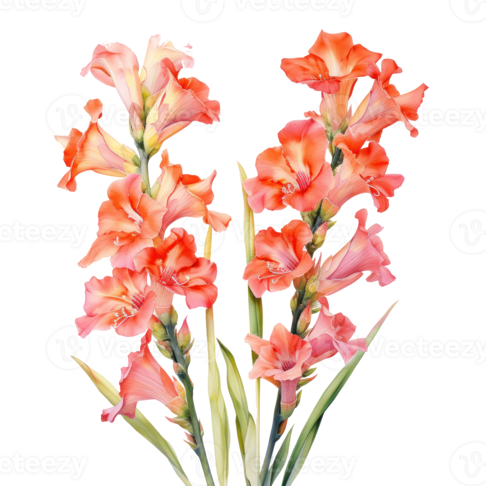 Gladioli watercolor flowers. Illustration AI Generative png