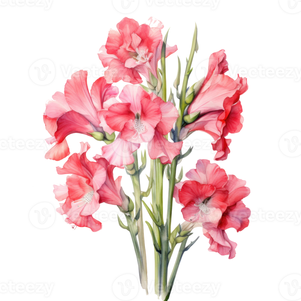 Gladioli watercolor flowers. Illustration AI Generative png