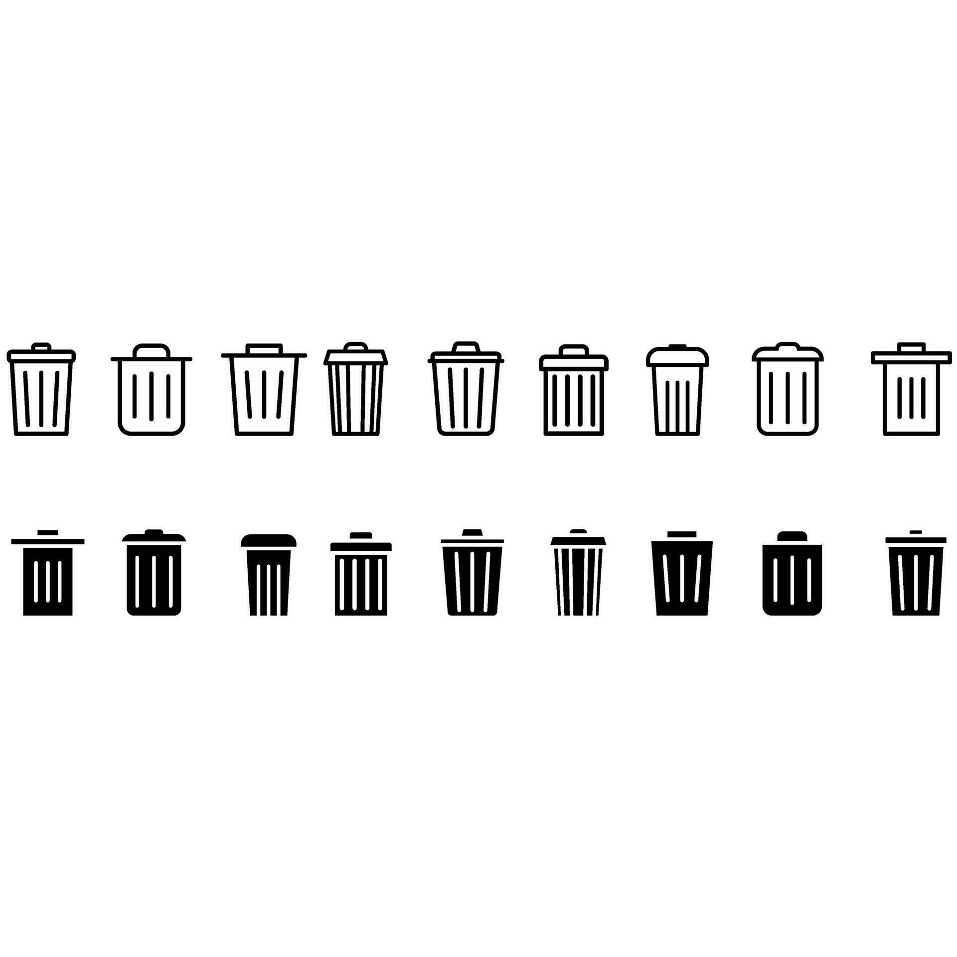 Trash can vector icon set. garbage illustration sign collection