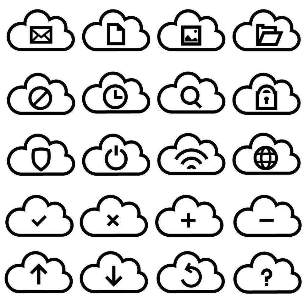 nube Servicio icono vector colocar. datos Tienda ilustración firmar recopilación. Internet símbolo o logo.