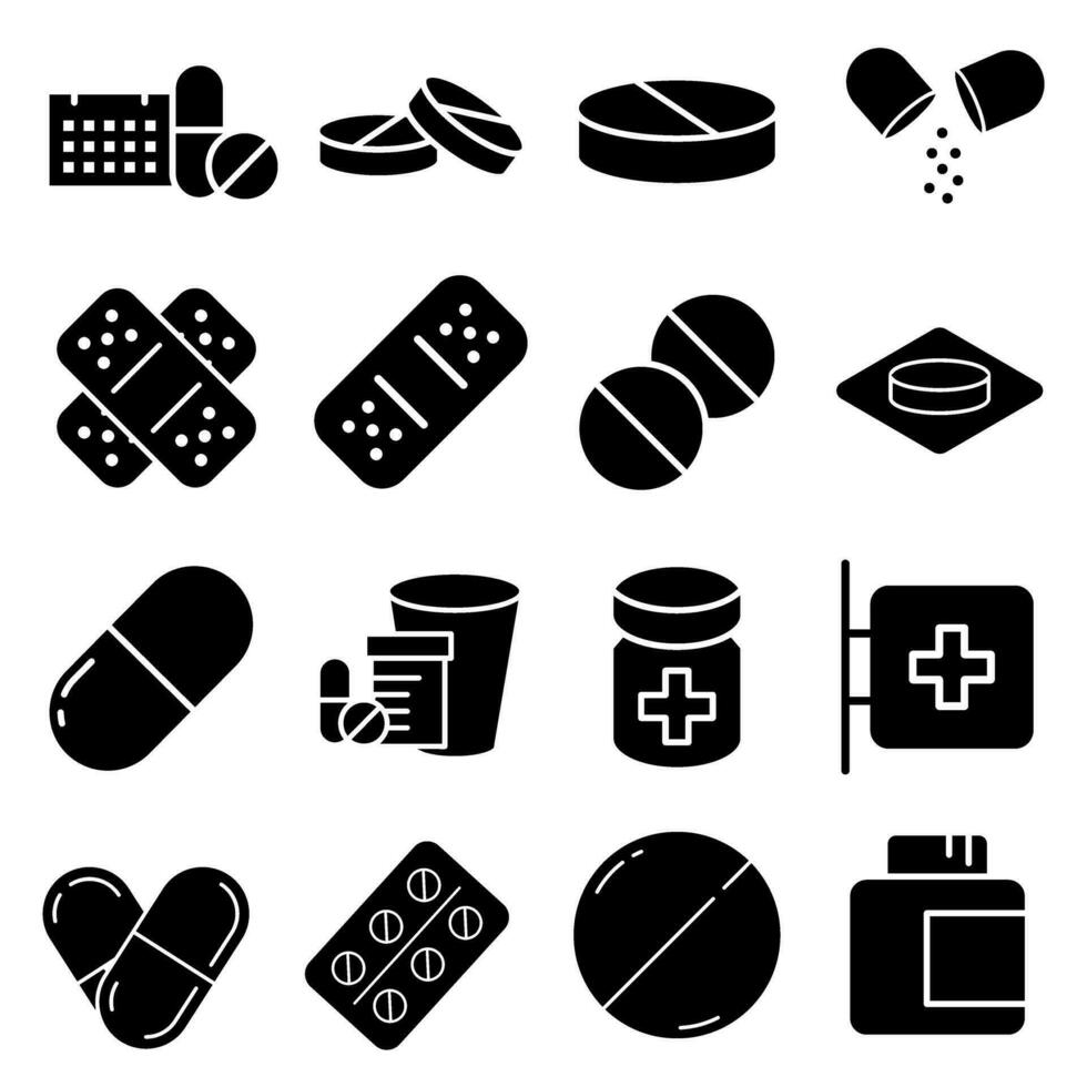 Pills icon vector set.  medicines illustrator sign collection. drugs symbol or logo.