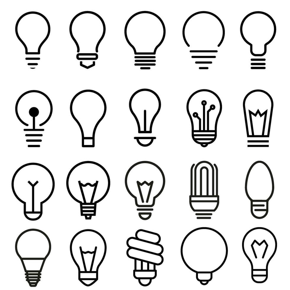 ligero bulbo icono vector colocar. ligero ilustración firmar recopilación. electricidad símbolo.
