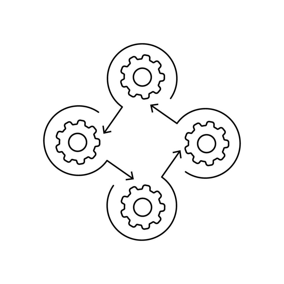 Workflow process icon in flat style. Gear cog wheel with arrows vector illustration on white isolated background.  Workflow business concept.