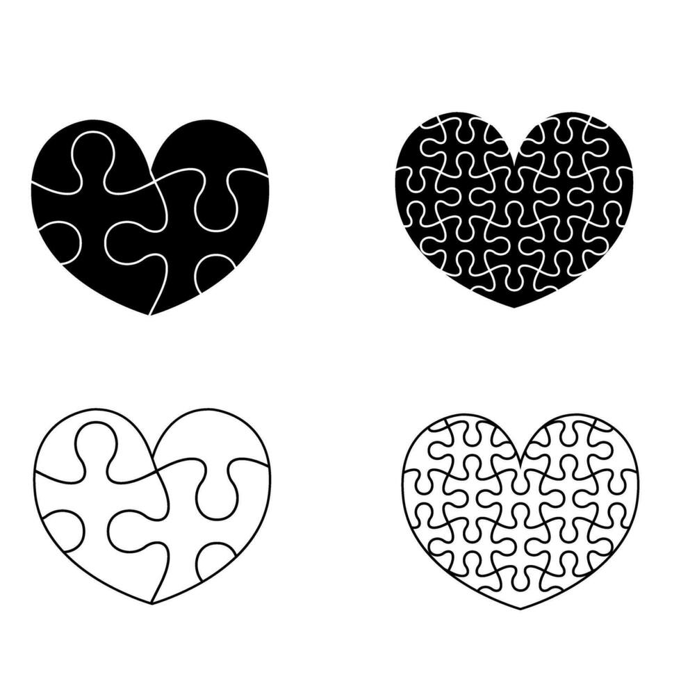 Set of black and white puzzle pieces isolated on white background. Vector illustration.