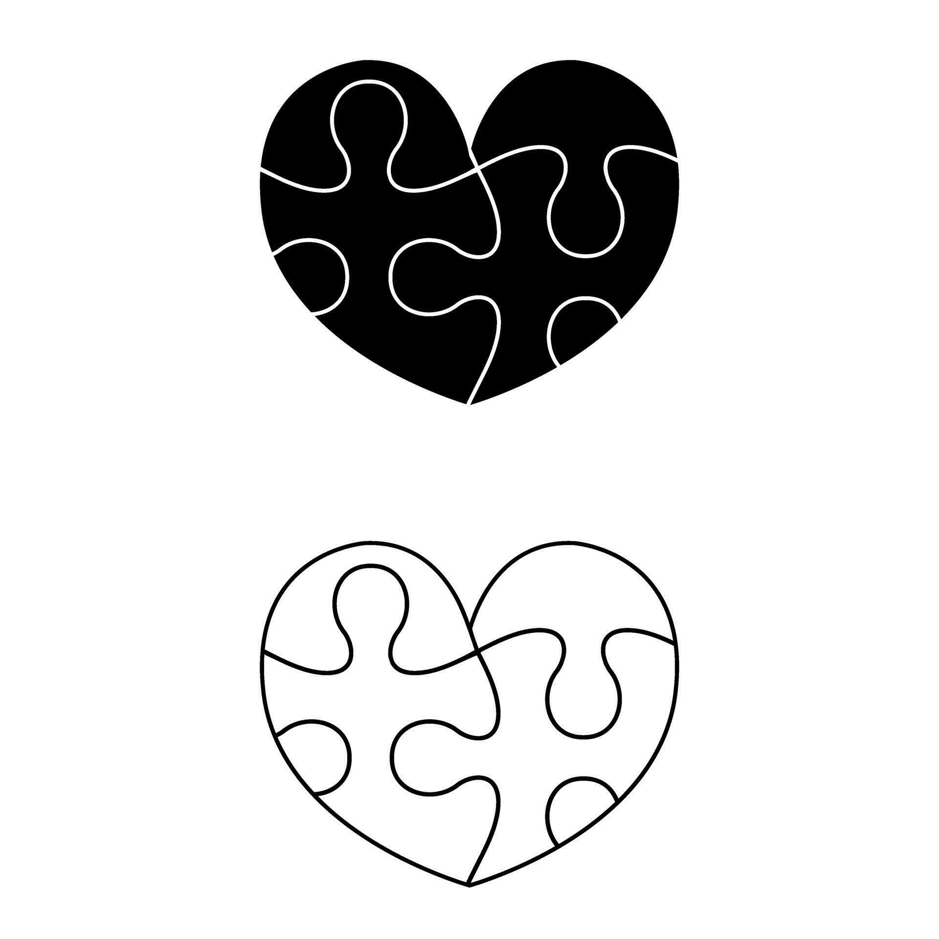 Set of black and white puzzle pieces isolated on white background