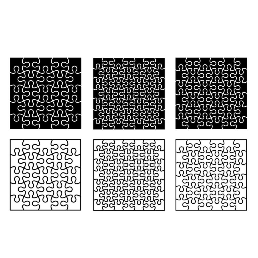 Set of black and white puzzle pieces isolated on white background. Vector illustration.