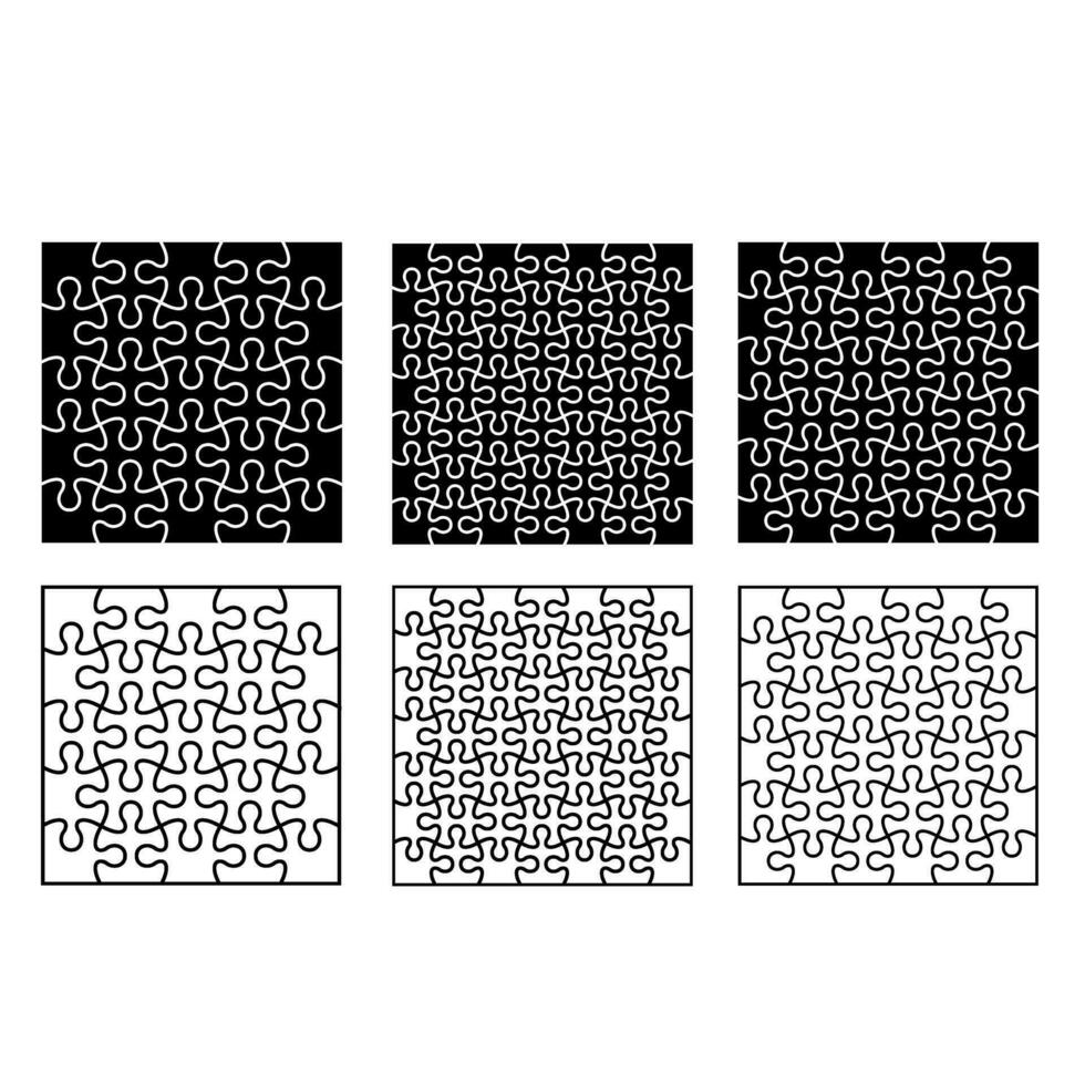 Set of black and white puzzle pieces isolated on white background. Vector illustration.