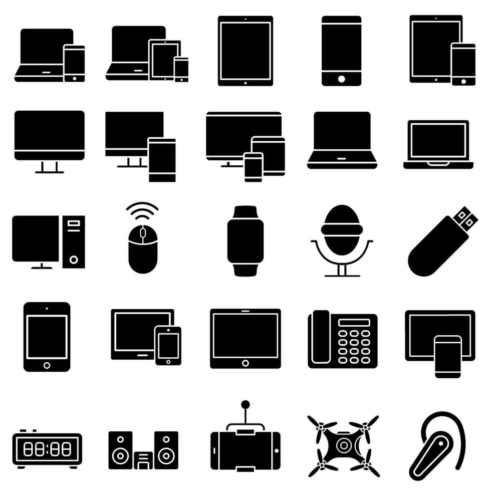 dispositivos icono vector colocar. electrónica ilustración firmar recopilación. ordenadores y móvil Los telefonos símbolo.