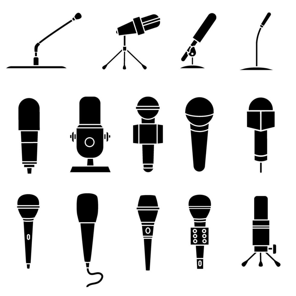 micrófono icono vector colocar. mic ilustración firmar recopilación. karaoke símbolo.
