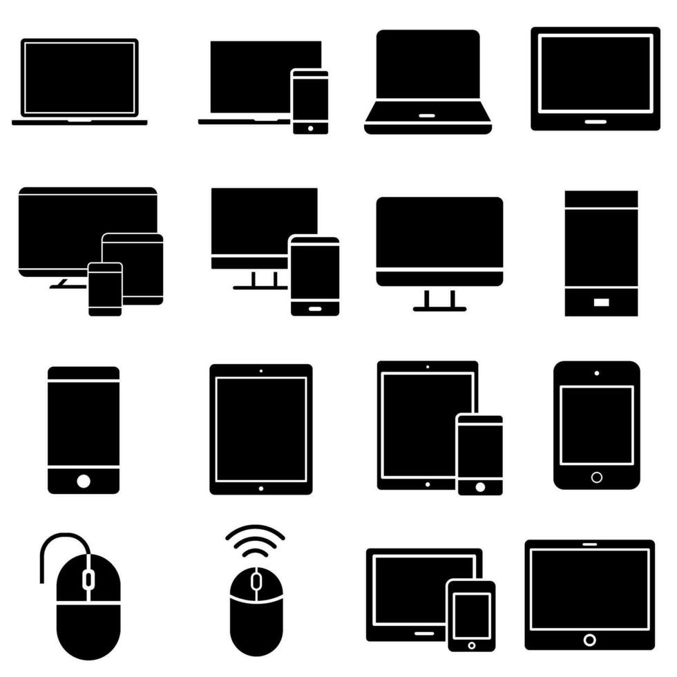 inteligente dispositivos íconos vector colocar. artilugio ilustración firmar recopilación. computadora equipo y electrónica simbolos