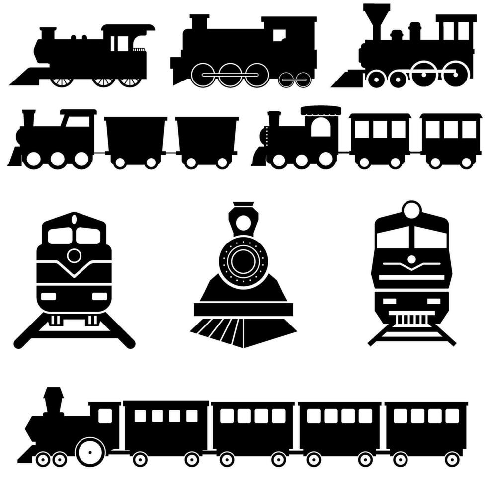 niños tren icono vector colocar. público transporte ilustración firmar recopilación. ferrocarril símbolo.