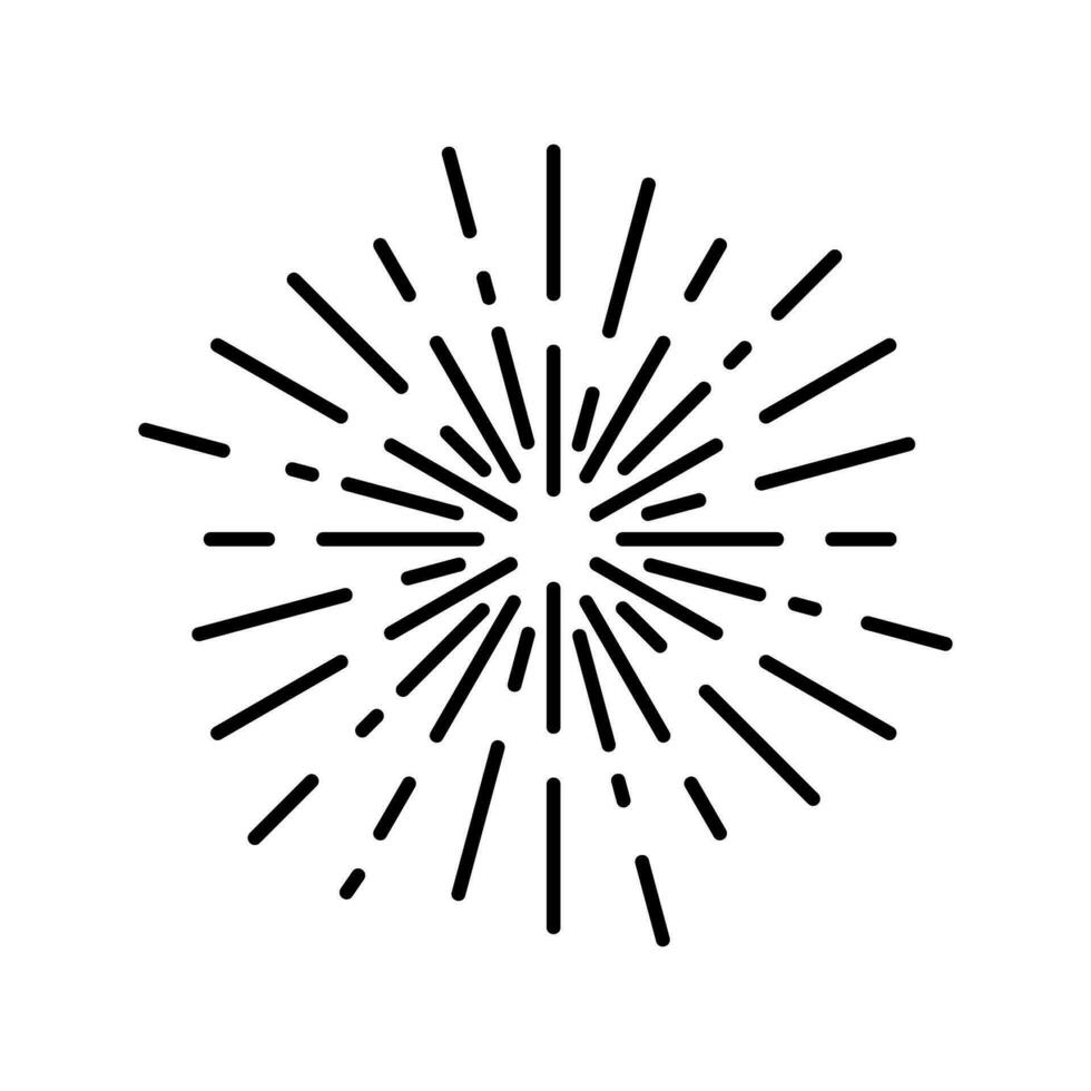 Vintage Sunburst icon vector. Explosion Hand drawn illustration sign. Elements Fireworks. Black Rays. vector