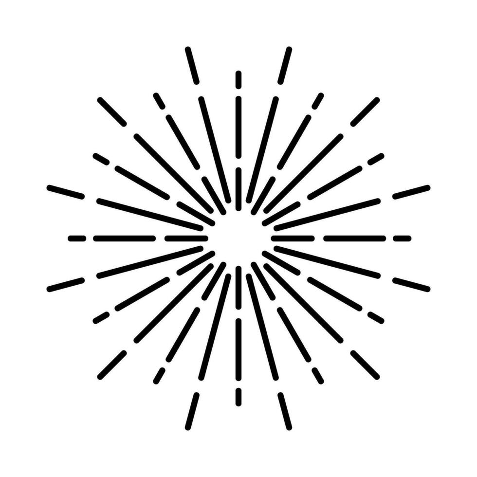 Vintage Sunburst icon vector. Explosion Hand drawn illustration sign. Elements Fireworks. Black Rays. vector