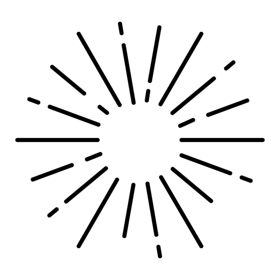Vintage Sunburst icon vector. Explosion Hand drawn illustration sign. Elements Fireworks. Black Rays. vector